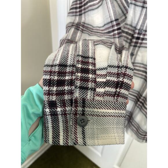 Lands End Rugged Plaid Flannel Button Down Shirt Size Large Cotton Chore Utility - Picture 6 of 8